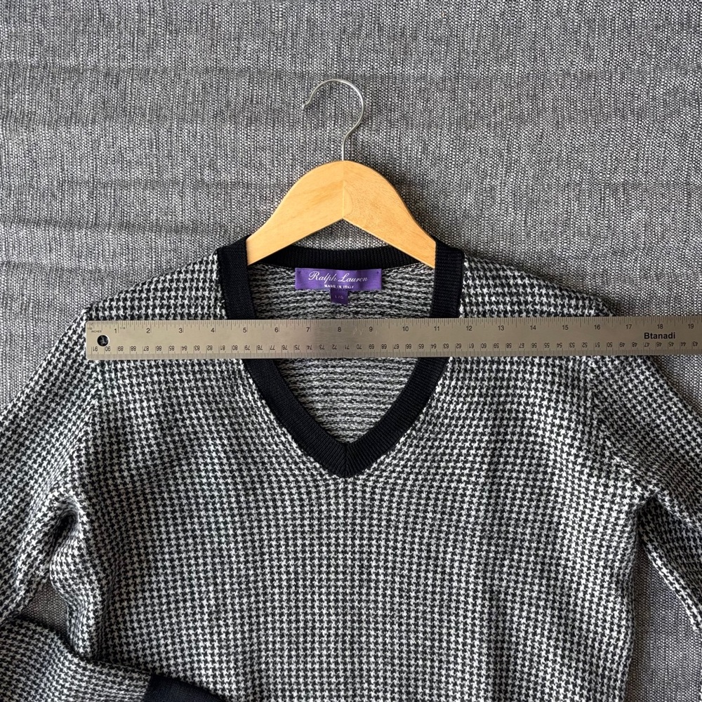 Ralph Lauren Purple Label Houndstooth Merino Wool V-Neck Sweater Size L Jacquard - Picture 13 of 14